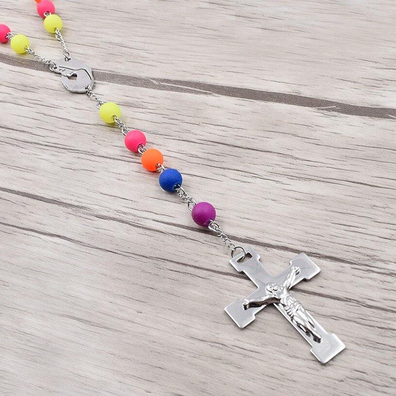 Colorful Beaded Rosary with Silver Cross Necklace-Necklaces-Innovato Design-Innovato Design