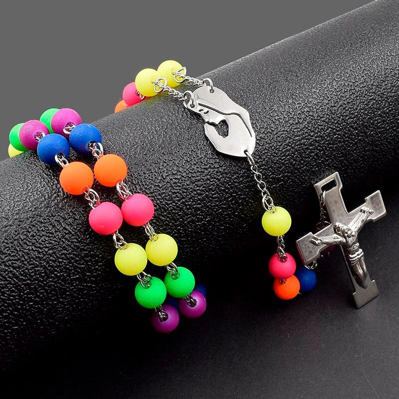 Colorful Beaded Rosary with Silver Cross Necklace-Necklaces-Innovato Design-Innovato Design