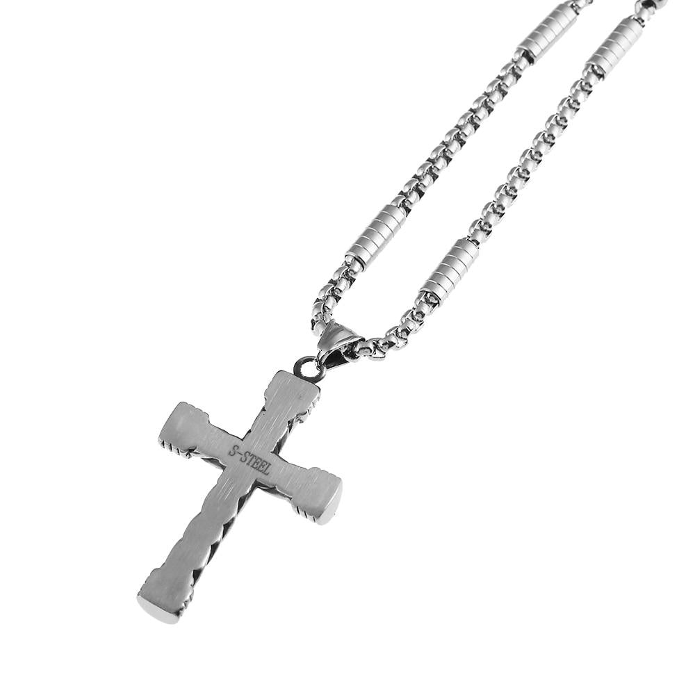 Twisted Steel Cross Pendant with Black Beaded Necklace-Necklaces-Innovato Design-Innovato Design