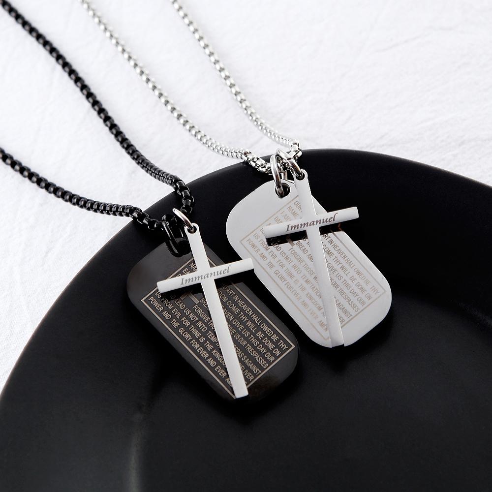 Lord's Prayer Silver Dual Pendant Cross and Dog Tag Necklace-Necklaces-Innovato Design-Silver-Innovato Design