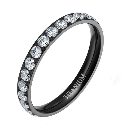 3mm Cubic Zirconia Titanium Fashion Wedding Ring-Rings-Innovato Design-Black-5-Innovato Design