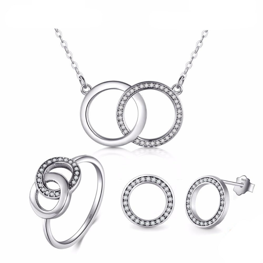 Cubic Zirconia Rings 925 Sterling Silver Necklace, Earrings & Ring Vintage Fashion Wedding Jewelry Set-Jewelry Sets-Innovato Design-9-Innovato Design