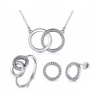 Cubic Zirconia Rings 925 Sterling Silver Necklace, Earrings & Ring Vintage Fashion Wedding Jewelry Set-Jewelry Sets-Innovato Design-9-Innovato Design