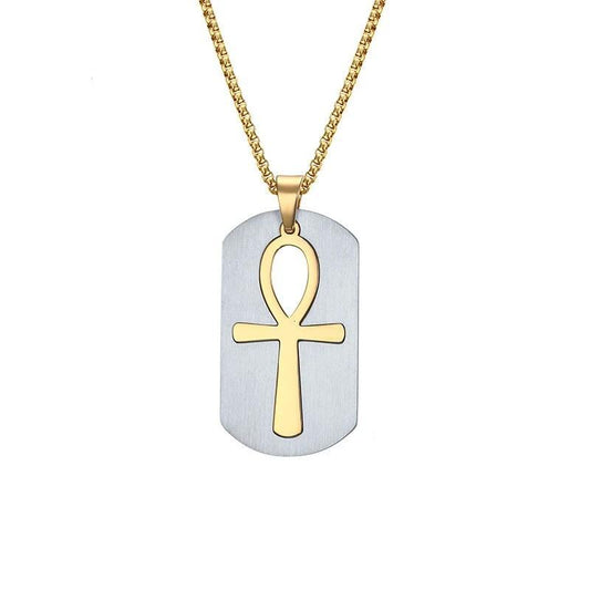 Dog Tag and Ankh Cross Pendant Cut-Out Chain Necklace - InnovatoDesign