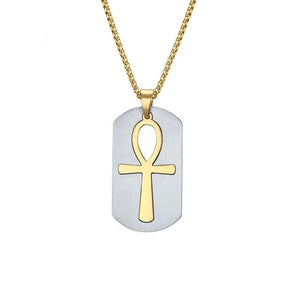 Dog Tag and Ankh Cross Pendant Cut-Out Chain Necklace-Necklaces-Innovato Design-Innovato Design