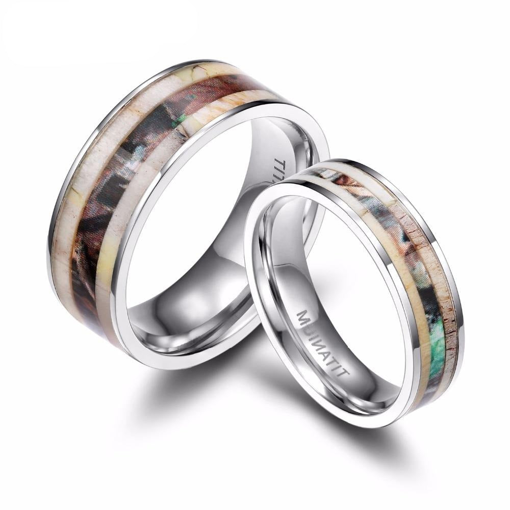 6 & 8mm Deer Antler and Camouflage Inlay Titanium Wedding Band-Rings-Innovato Design-6mm-6-Innovato Design