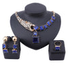 Gold Color Leopard Blue Crystal Necklace, Earrings & Ring Wedding Statement Jewelry Set