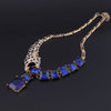 Gold Color Leopard Blue Crystal Necklace, Earrings & Ring Wedding Statement Jewelry Set