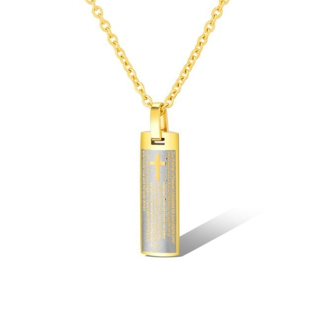 Titanium Steel Plate Pendant with Cross and Spanish Prayer Necklace-Necklaces-Innovato Design-Gold-22-Innovato Design