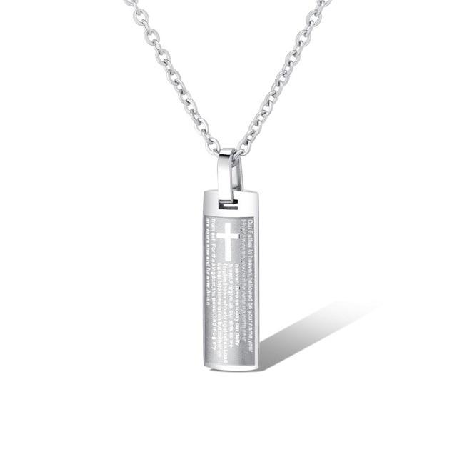 Titanium Steel Plate Pendant with Cross and Spanish Prayer Necklace-Necklaces-Innovato Design-Silver-22-Innovato Design