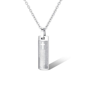 Titanium Steel Plate Pendant with Cross and Spanish Prayer Necklace-Necklaces-Innovato Design-Silver-22-Innovato Design