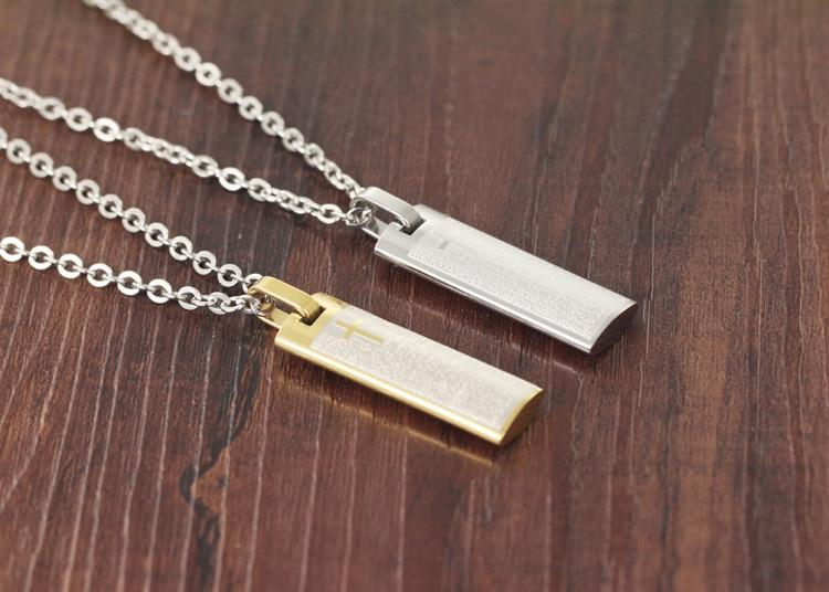 Titanium Steel Plate Pendant with Cross and Spanish Prayer Necklace-Necklaces-Innovato Design-Silver-22-Innovato Design