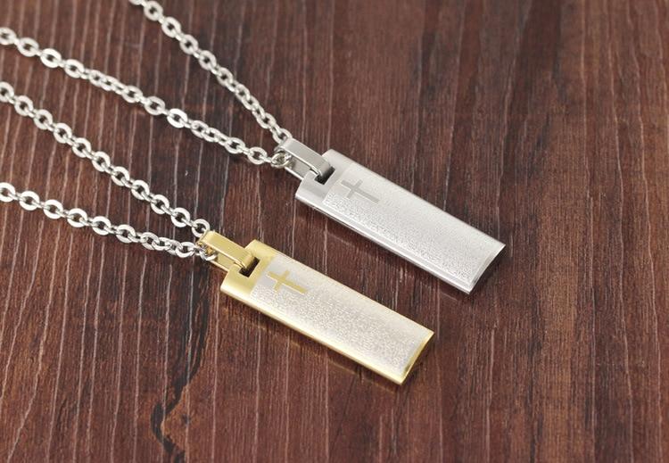 Titanium Steel Plate Pendant with Cross and Spanish Prayer Necklace-Necklaces-Innovato Design-Silver-22-Innovato Design