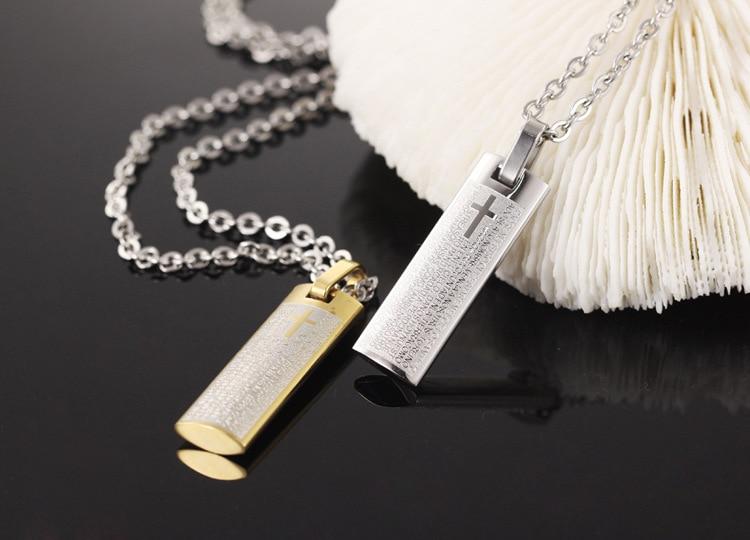 Titanium Steel Plate Pendant with Cross and Spanish Prayer Necklace-Necklaces-Innovato Design-Silver-22-Innovato Design