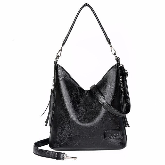 Vintage Luxury Designer Casual Leather Top-Handle Tote Bag, Shoulder Bag and Handbag-Handbags-Innovato Design-Black-Innovato Design