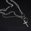 Silver Triple Ring Cross Pendant Dual Chain Necklace - InnovatoDesign