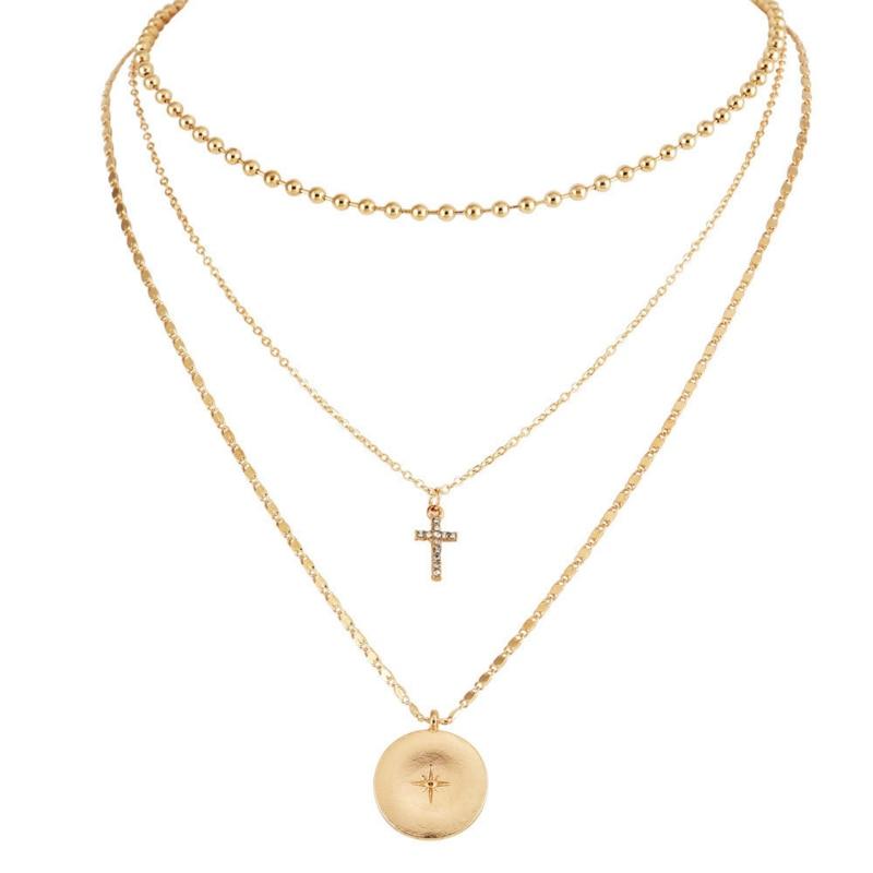 North Star and Cross on 3-Layer Golden Necklace-Necklaces-Innovato Design-Innovato Design