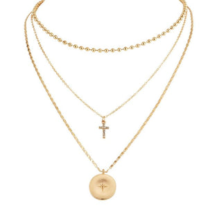 North Star and Cross on 3-Layer Golden Necklace-Necklaces-Innovato Design-Innovato Design