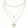North Star and Cross on 3-Layer Golden Necklace - InnovatoDesign