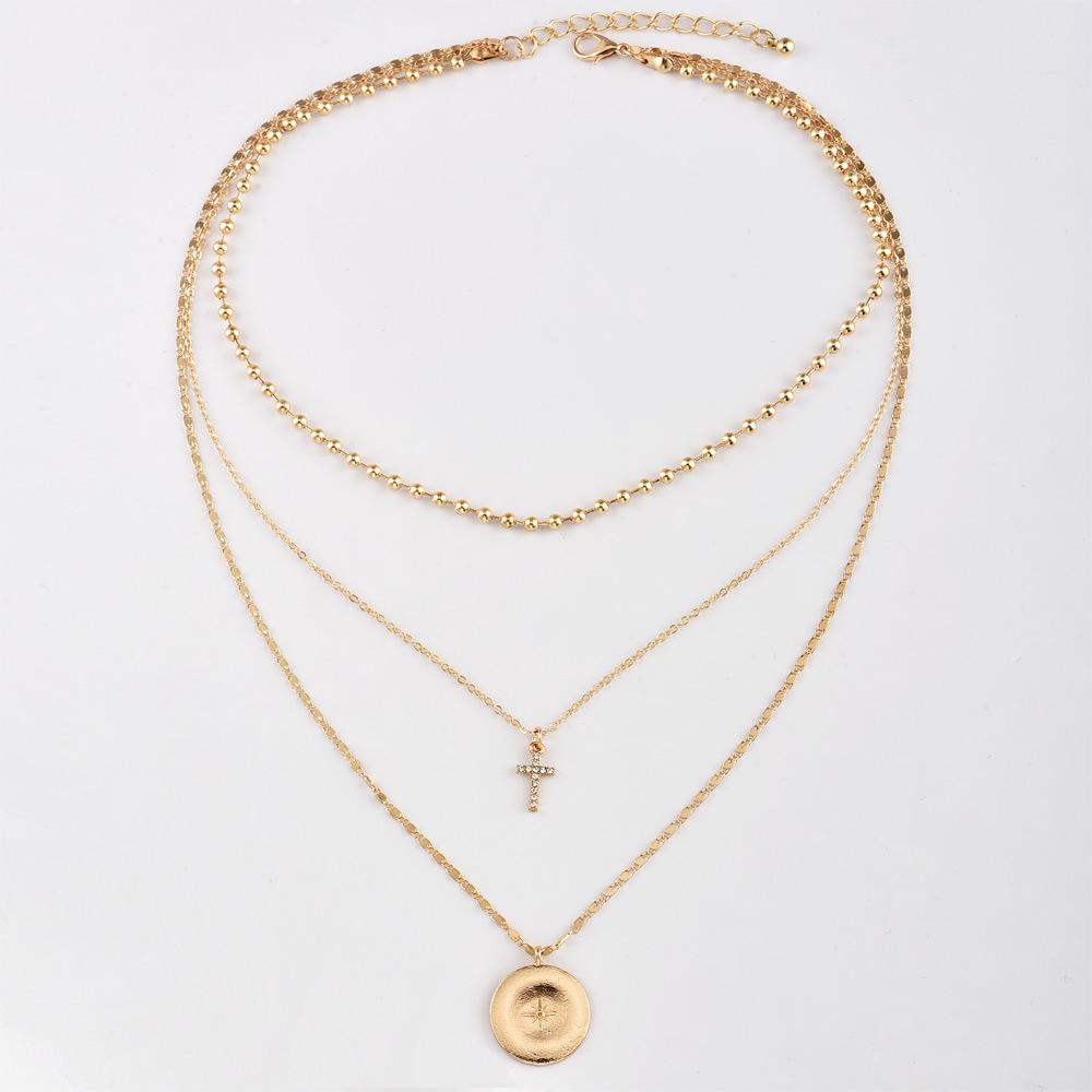 North Star and Cross on 3-Layer Golden Necklace-Necklaces-Innovato Design-Innovato Design