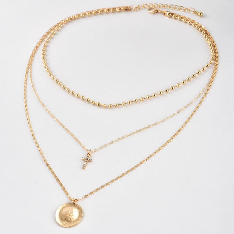 North Star and Cross on 3-Layer Golden Necklace-Necklaces-Innovato Design-Innovato Design