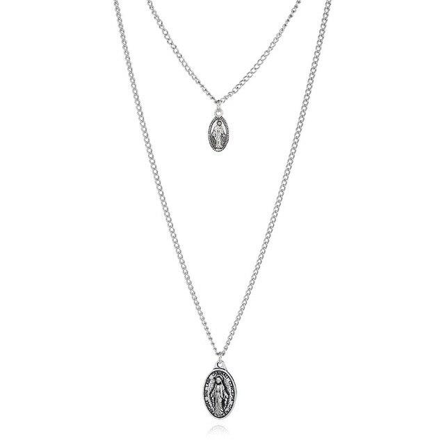 Cross and Mary Pendant on 2-Layer Chain Link Necklace-Necklaces-Innovato Design-Gama-Innovato Design