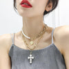 2-Piece Gold Chain Necklace with Pearls and Cross Pendant - InnovatoDesign