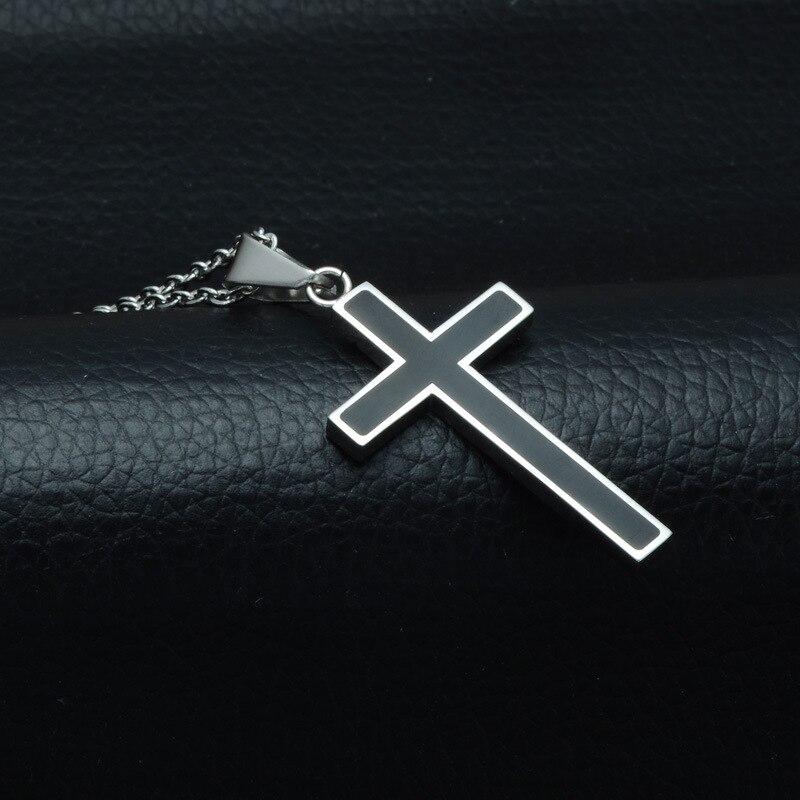Silver Cross Pendant Necklace with Black Carbon Fiber Inlay-Necklaces-Innovato Design-Innovato Design