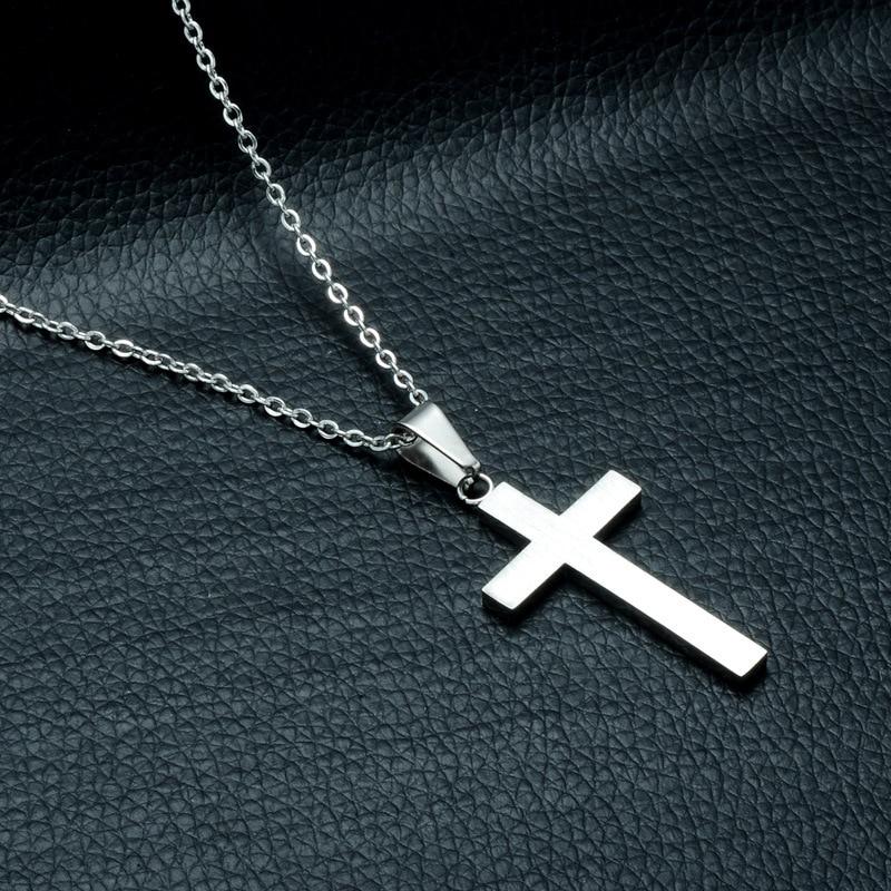 Silver Cross Pendant Necklace with Black Carbon Fiber Inlay-Necklaces-Innovato Design-Innovato Design