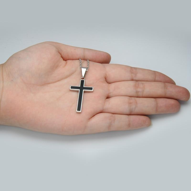 Silver Cross Pendant Necklace with Black Carbon Fiber Inlay-Necklaces-Innovato Design-Innovato Design