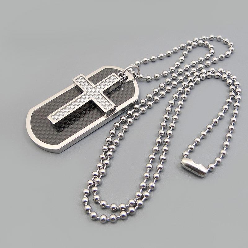 Silver Dog Tag and Cross Pendants with Carbon Fiber Enamel Inlay-Necklaces-Innovato Design-Innovato Design