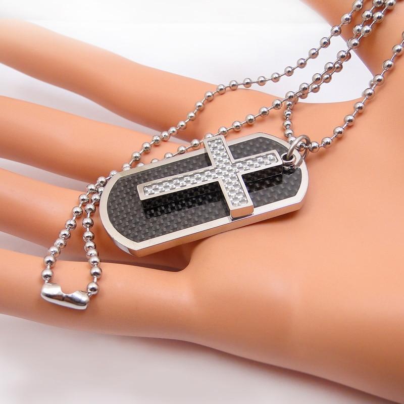 Silver Dog Tag and Cross Pendants with Carbon Fiber Enamel Inlay-Necklaces-Innovato Design-Innovato Design