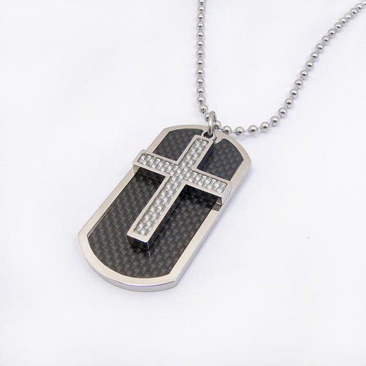 Silver Dog Tag and Cross Pendants with Carbon Fiber Enamel Inlay-Necklaces-Innovato Design-Innovato Design