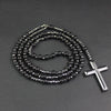 Polished Hematite Stone Rosary with Polished Black Cross Pendant Necklace - InnovatoDesign