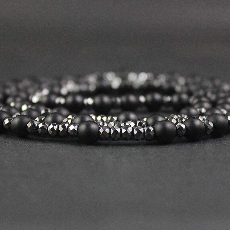 Polished Hematite Stone Rosary with Polished Black Cross Pendant Necklace-Necklaces-Innovato Design-Innovato Design