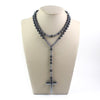 Polished Hematite Stone Rosary with Polished Black Cross Pendant Necklace - InnovatoDesign