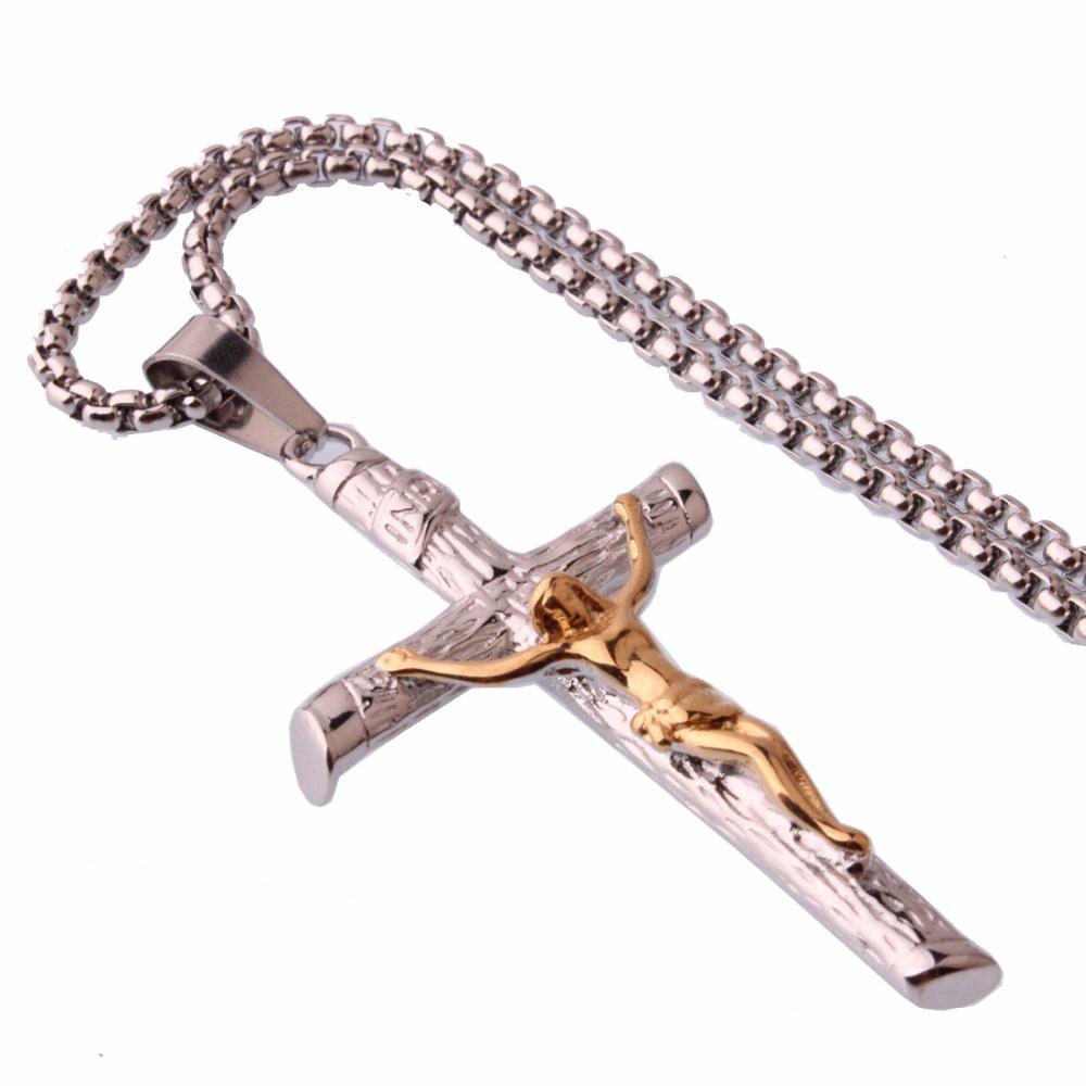 Metallic Jesus Christ Crucifixion Pendant with Link Chain Necklace-Necklaces-Innovato Design-Gold-Innovato Design