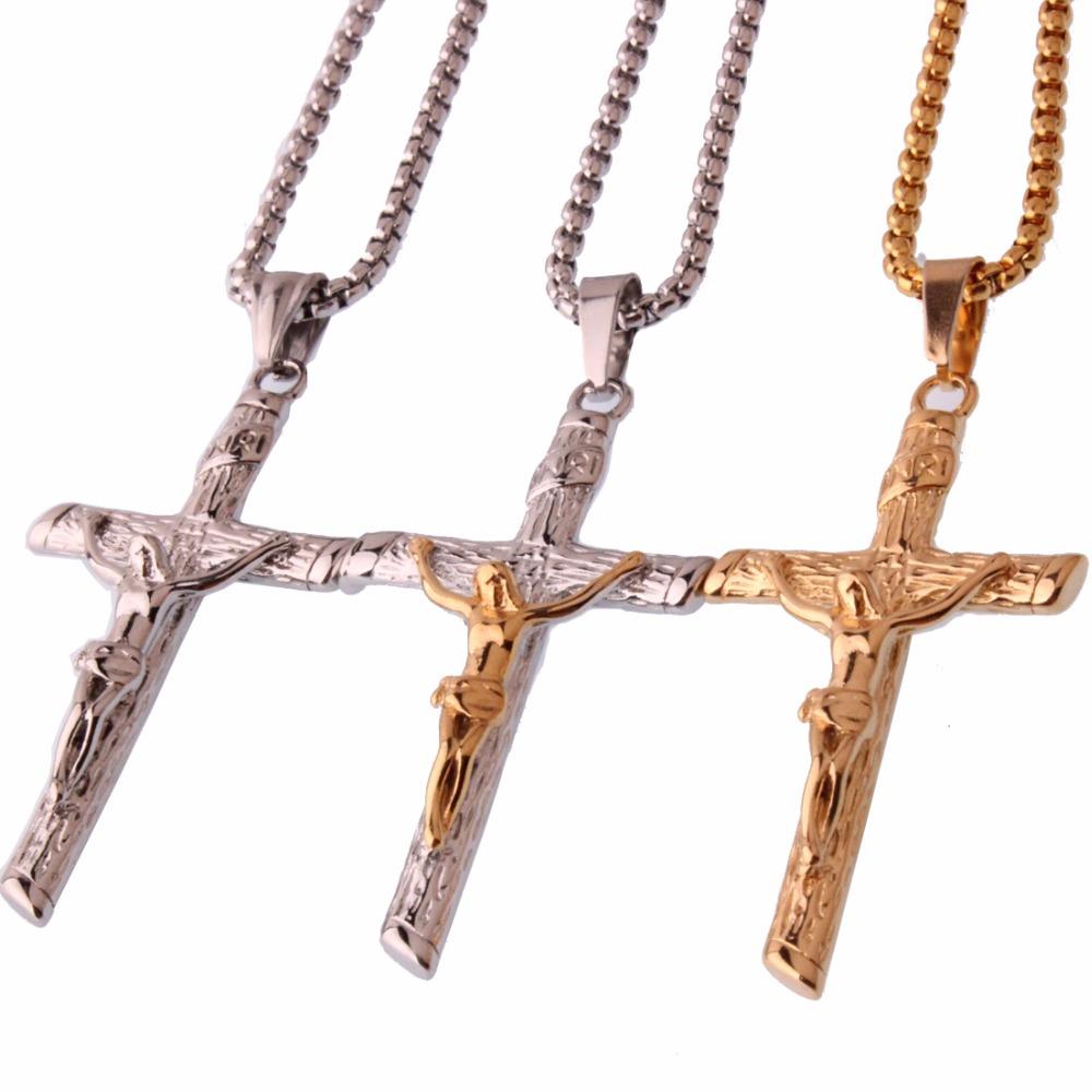 Metallic Jesus Christ Crucifixion Pendant with Link Chain Necklace-Necklaces-Innovato Design-Gold-Innovato Design