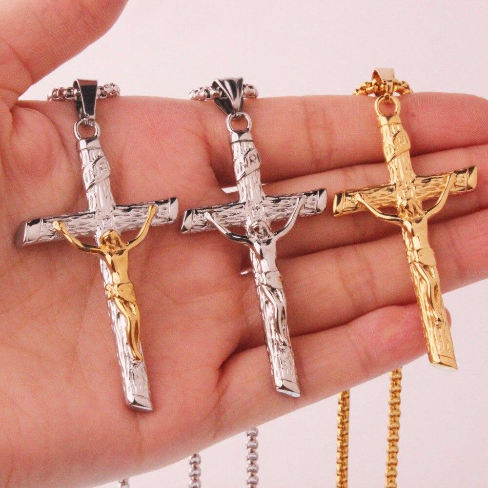 Metallic Jesus Christ Crucifixion Pendant with Link Chain Necklace-Necklaces-Innovato Design-Gold-Innovato Design