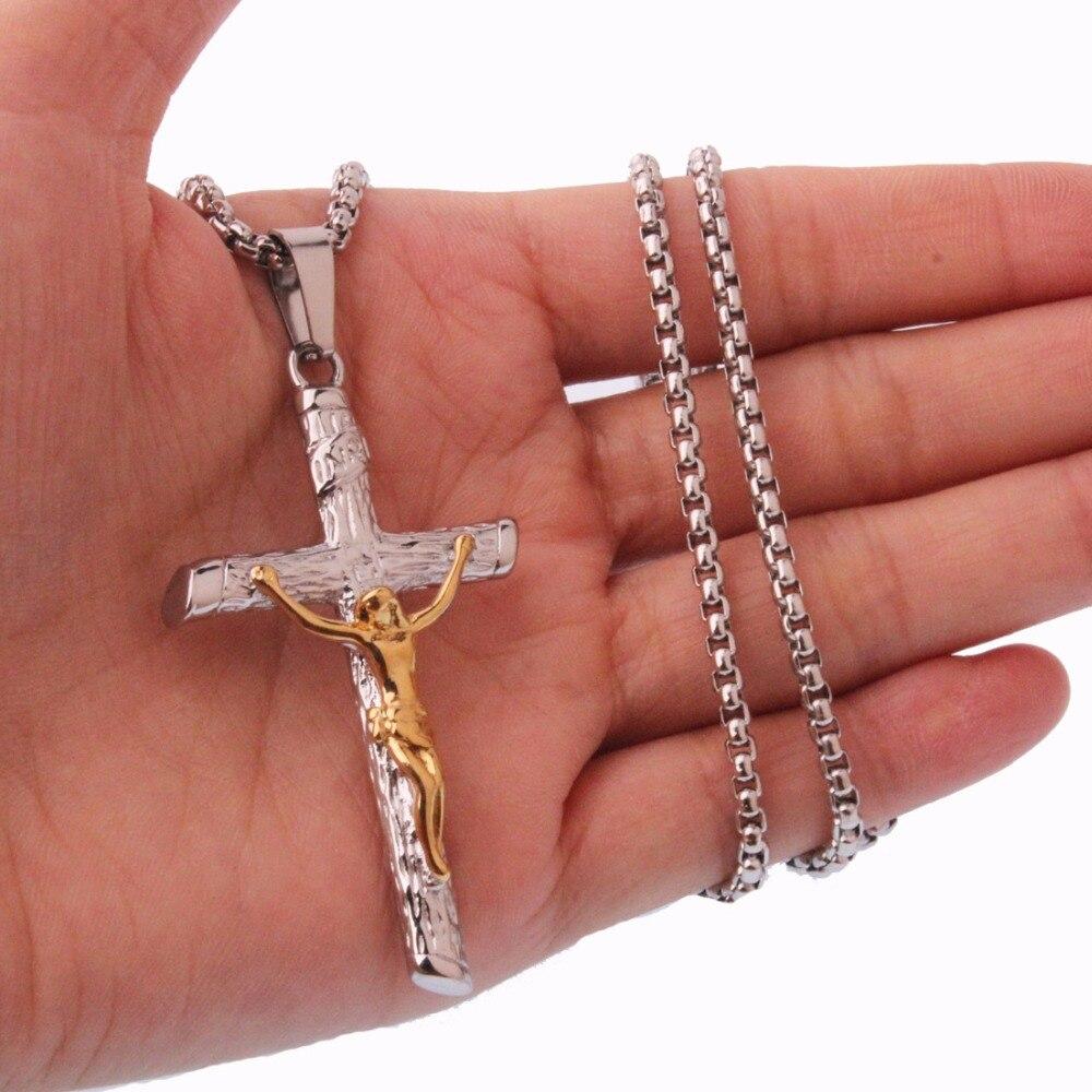 Metallic Jesus Christ Crucifixion Pendant with Link Chain Necklace-Necklaces-Innovato Design-Gold-Innovato Design
