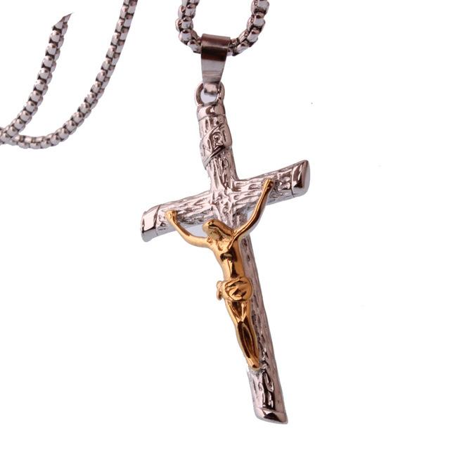 Metallic Jesus Christ Crucifixion Pendant with Link Chain Necklace-Necklaces-Innovato Design-Silver & Gold-Innovato Design