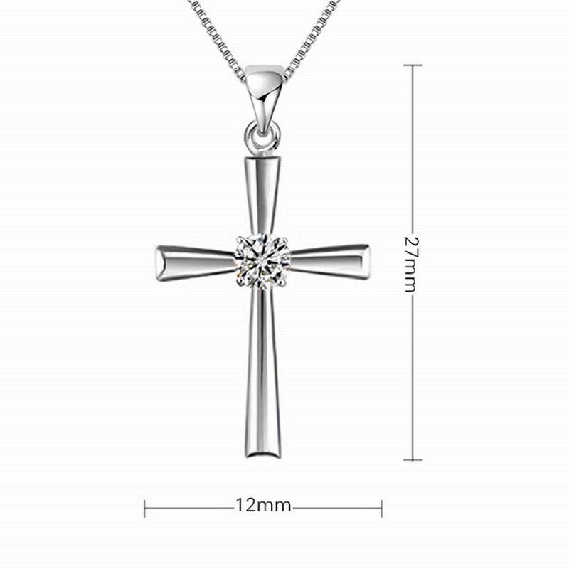Smooth Silver Catholic Cross Pendant with Cubic Zirconia Crystal-Necklaces-Innovato Design-Innovato Design