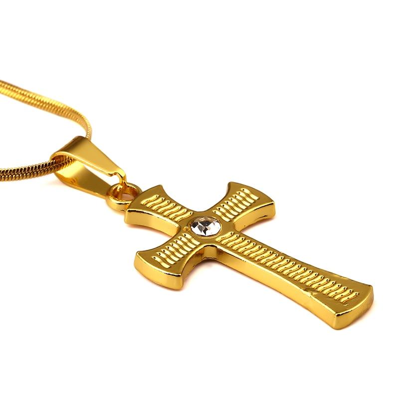 Gold Plated Rhinestone Catholic Cross Pendant Necklace-Necklaces-Innovato Design-Innovato Design