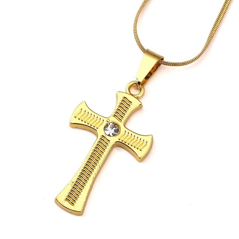 Gold Plated Rhinestone Catholic Cross Pendant Necklace-Necklaces-Innovato Design-Innovato Design