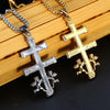 Golden 2-Beam Cross of Lorraine Ortodox Pendant with Angels - InnovatoDesign