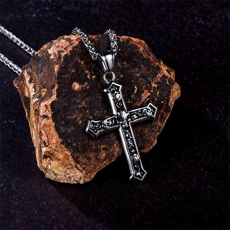 Stainless Steel Skull and Rose Cross Pendant Chain Necklace-Necklaces-Innovato Design-Innovato Design