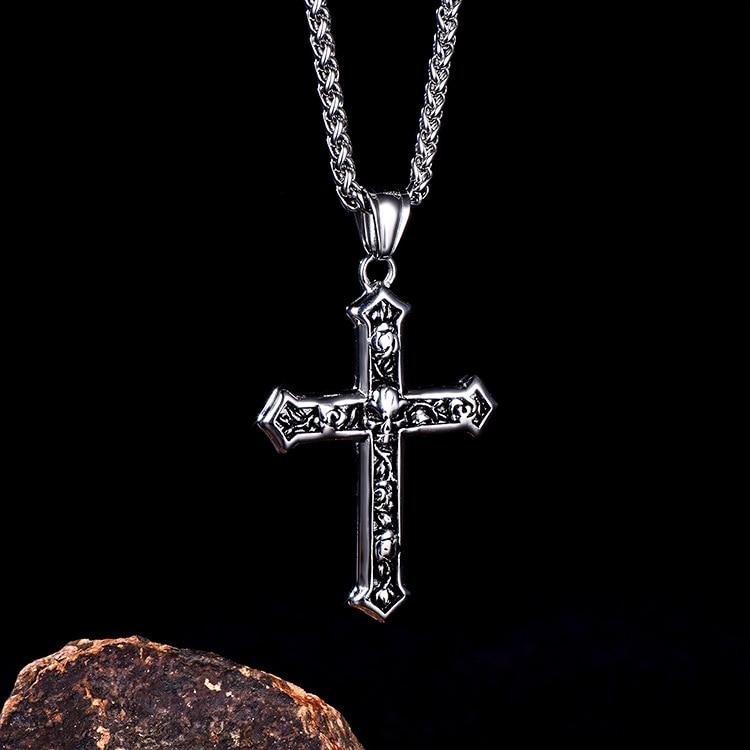Stainless Steel Skull and Rose Cross Pendant Chain Necklace-Necklaces-Innovato Design-Innovato Design