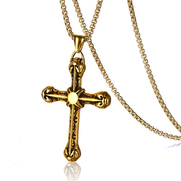 Gothic Silver or Gold Stainless Steel Cross Pendant and Chain Necklace - InnovatoDesign
