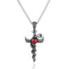 Silver Winged Sword Cross and Snake Pendant with Crystal Heart Necklace - InnovatoDesign