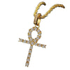 Thin Metallic Ankh Cross Pendant with Iced Rhinestones Necklace-Necklaces-Innovato Design-Gold-30inch-Innovato Design